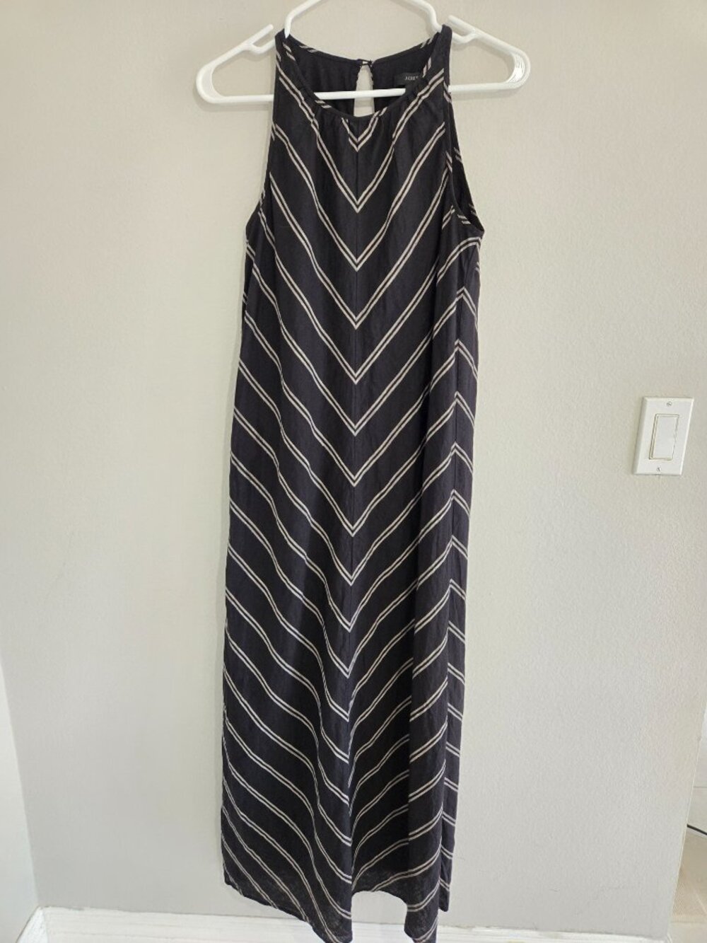 J.Crew Linen Halter Chevron Stripe Maxi Dress Black White size OP